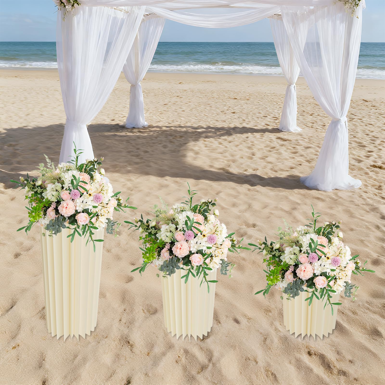 Juego de 3 portaflores de cartón blanco, soportes para ramos de boda, 60/80/100 cm, pilares de decoración de nido de abeja, expositores para fiestas de cumpleaños, ceremonias, aparador