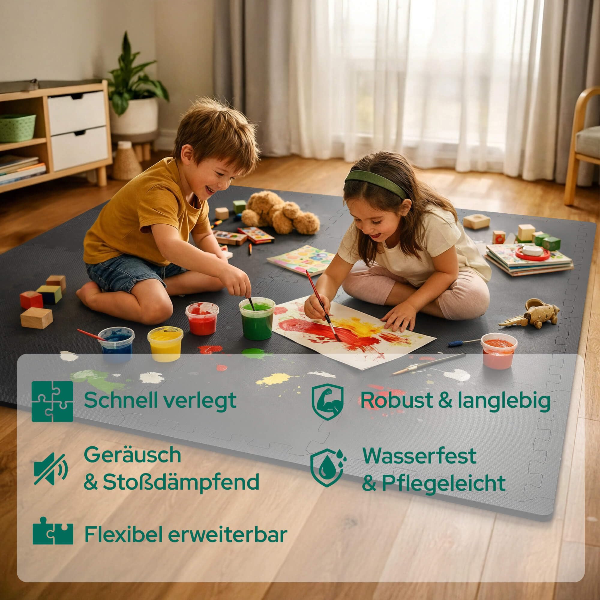 Arebos Eva Puzzlematte 54-teilig | Bodenschutzmatte ca. 5,9 m² inkl. Randstücke | Fitness, Pool & Spielmatte | Trainingsmatten Fitnessgeräte | Fitnessmatte 32,5 × 32,5 x 1 cm