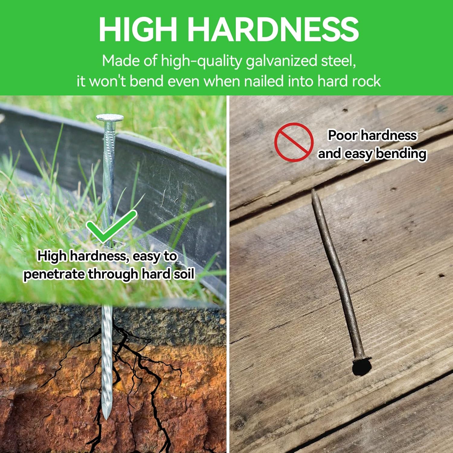 8 Inch Heavy Duty Landscape Stakes with Gasket Caps - 100 Sets Galvanized Spiral Garden Spikes Kit for Securing Weed Barrier Fabric, Artificial Turf, Tent and More