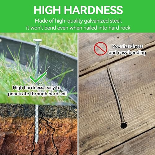 Miniatura 4 de Estacas de paisaje resistentes de 8 pulgadas con tapas de junta, 100 juegos de picos de jardín en espiral galvanizados para asegurar tela de barrera