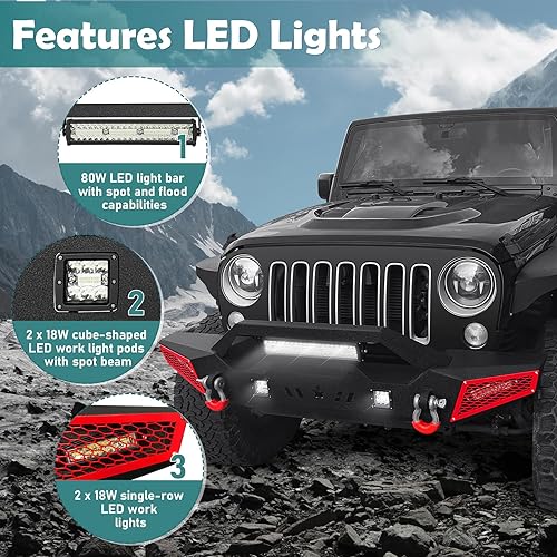 Miniatura 4 de Parachoques delantero compatible con Jeep Wrangler JK JL JKU JLU Unlimited 2007-2024 y Gladiator JT - Parachoques todoterreno con placa de