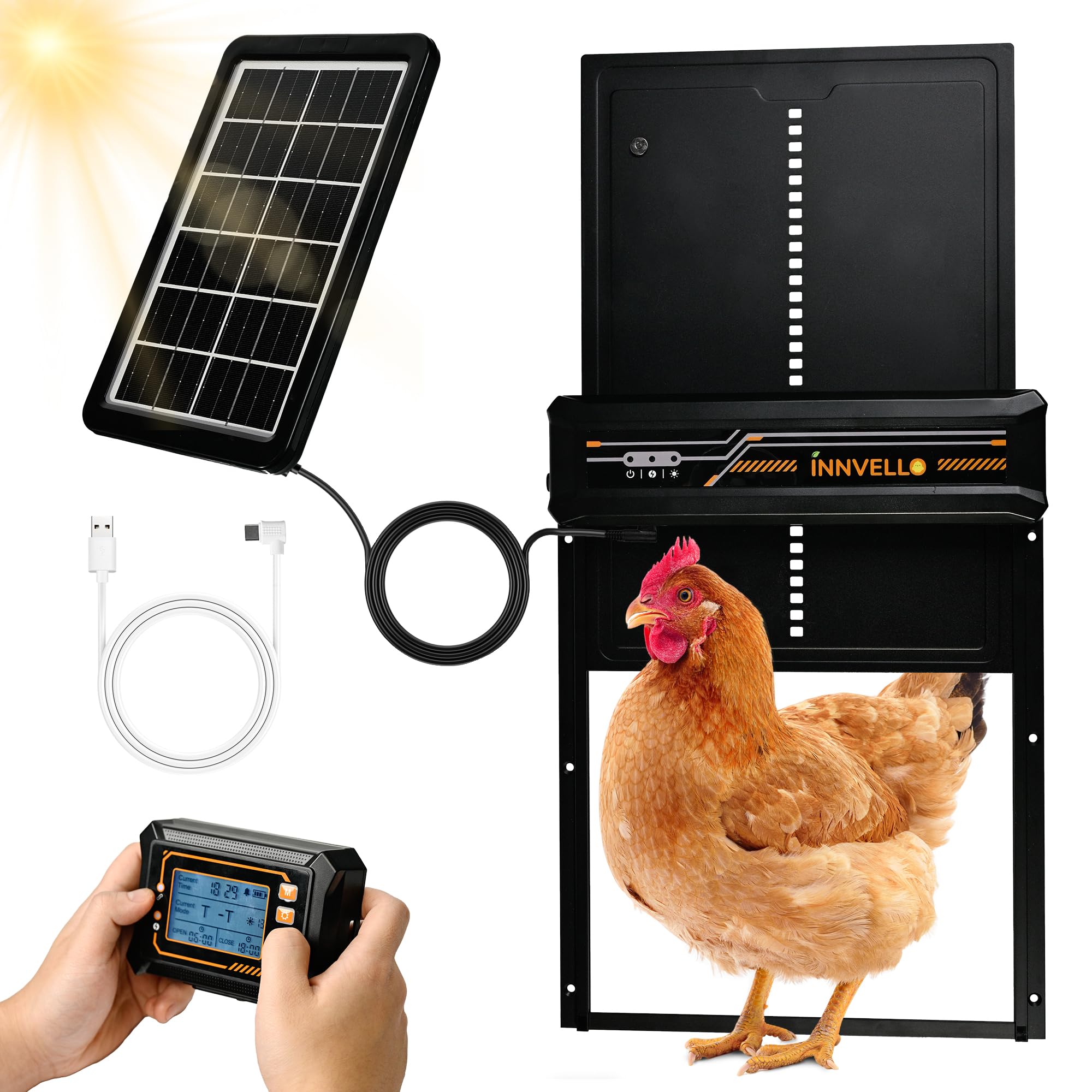 Puerta de gallinero automática anti-depredadores con sensor de luz y temporizador