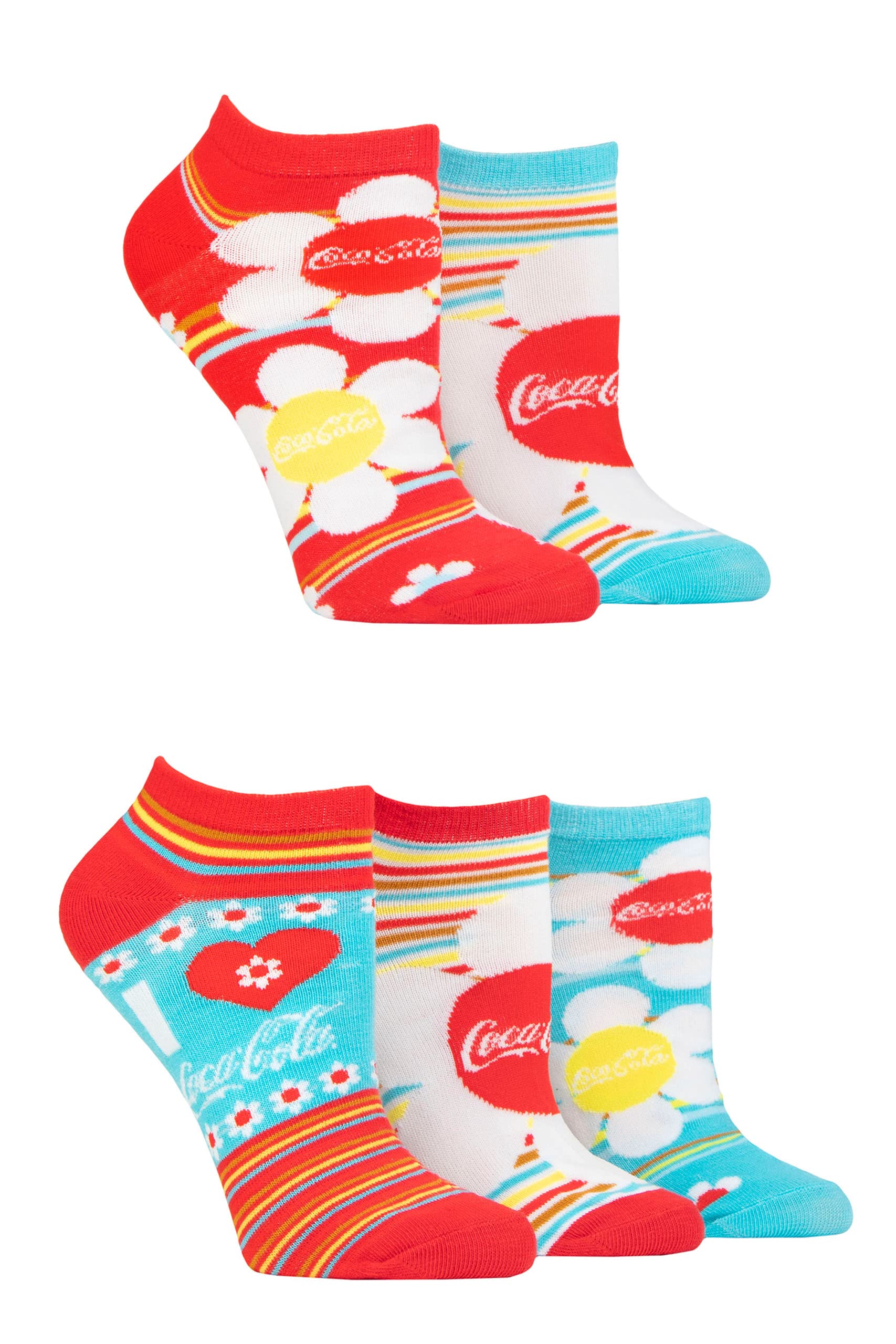 Coca-Cola Ladies Flowers Shoe Liner Socks Pack of 5 Multi 4-8