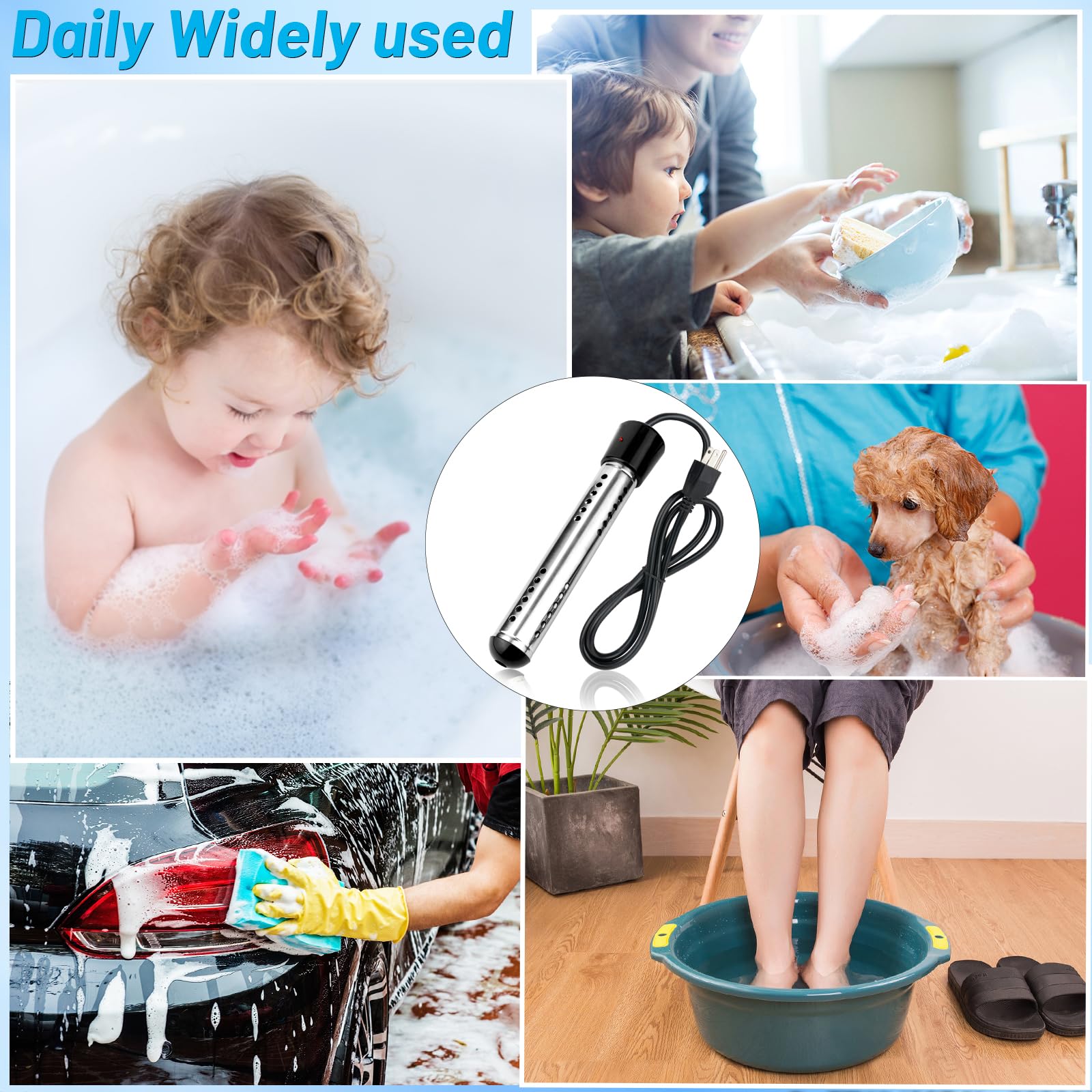 Immersion Water Heater, RUANSZZ 2000W Portable Water Heater with Digital LCD Thermometer & 304 Stainless Steel, Heat 5 Gallons of Water in Minutes for Home Pool Bathtub