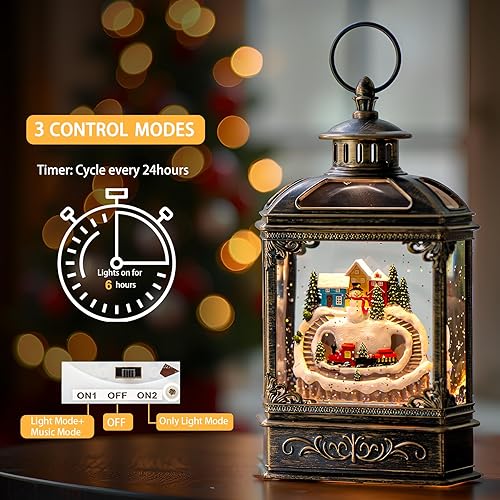 Miniatura 4 de Linterna de globo de nieve de Navidad, muñeco de nieve brillante y tren con música, forro USBfunciona con pilas, linterna iluminada para decoración
