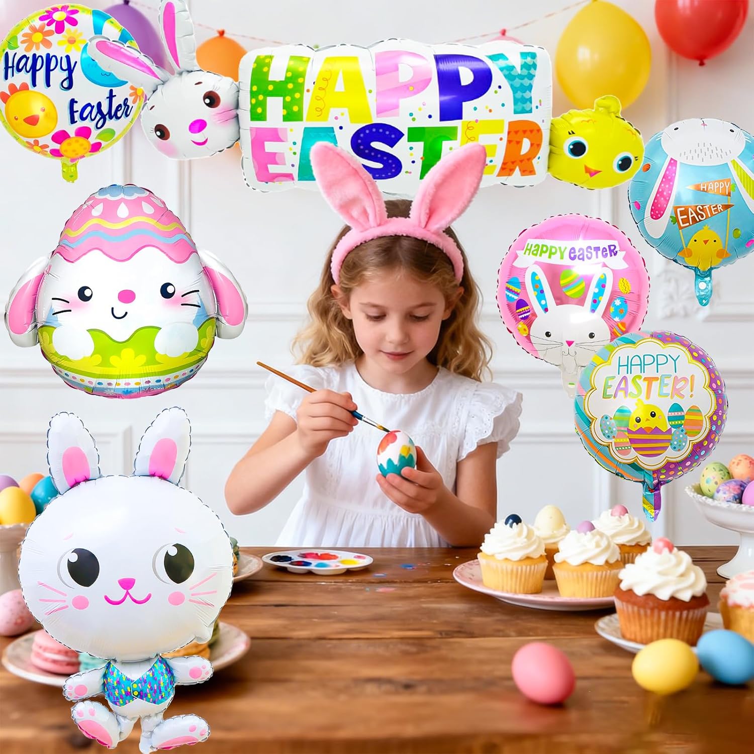 Happy Easter Balloons, Easter Egg Balloons and Bunny Balloon, Colorful Easter Party Decorations (Happy Easter)