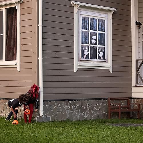 Miniatura 3 de FUN LITTLE TOYS Cortina fantasma femenina de Halloween cubierta de puerta de ventana decoración de Halloween decoración de fiesta