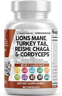 Clean Nutraceuticals ShroomZoom 20-in-1 Lions Mane Mushroom Supplement with Turkey Tail Reishi Cordyceps Chaga & More