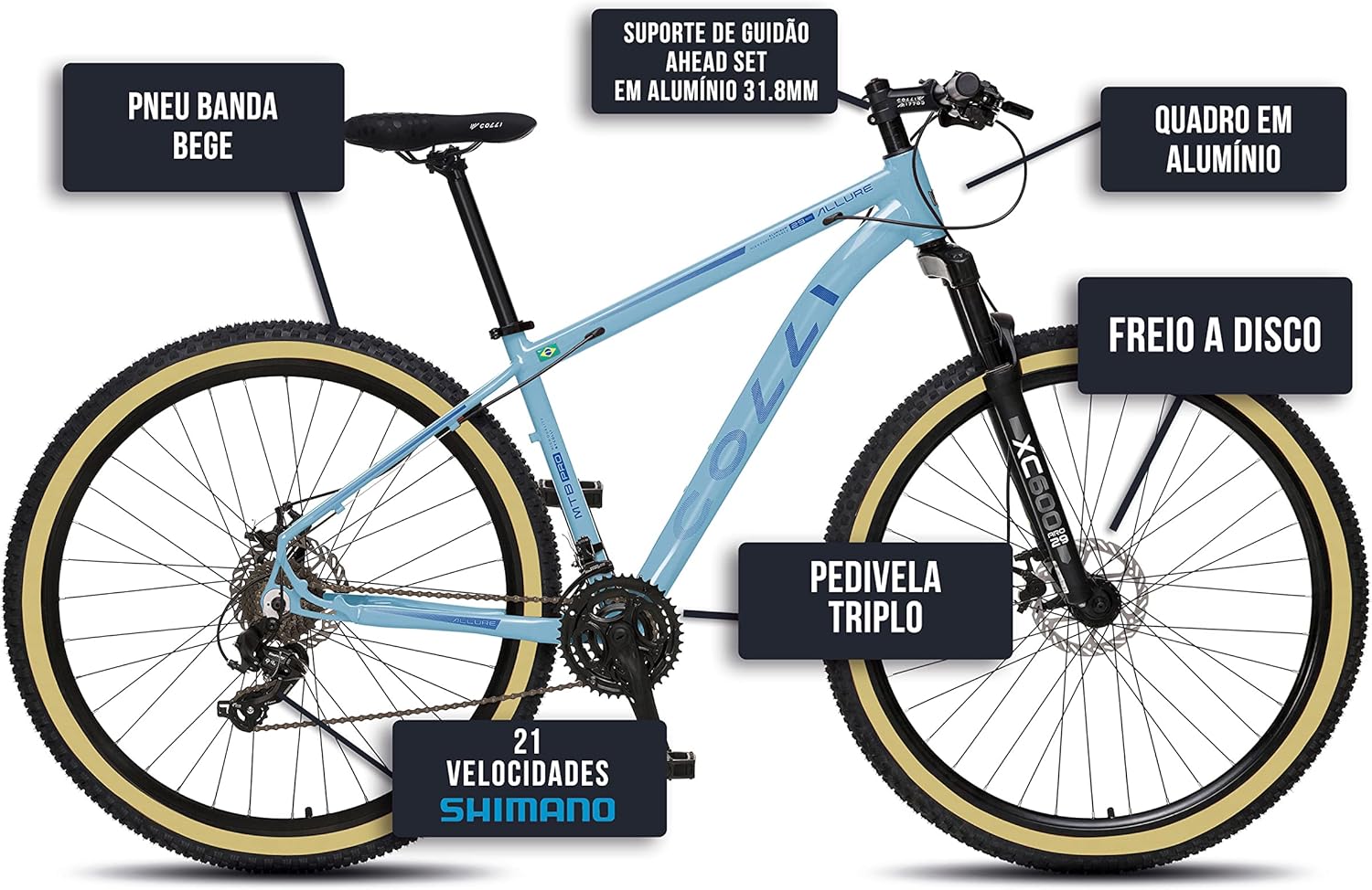 Imagem lateral da bicicleta com fundo neutro.