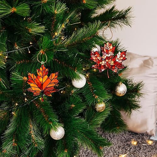 Miniatura 7 de 4 adornos acrílicos de hoja de arce para colgar en la ventana, decoración de hojas de otoño, hojas de otoño acrílicas, decoración de pared,