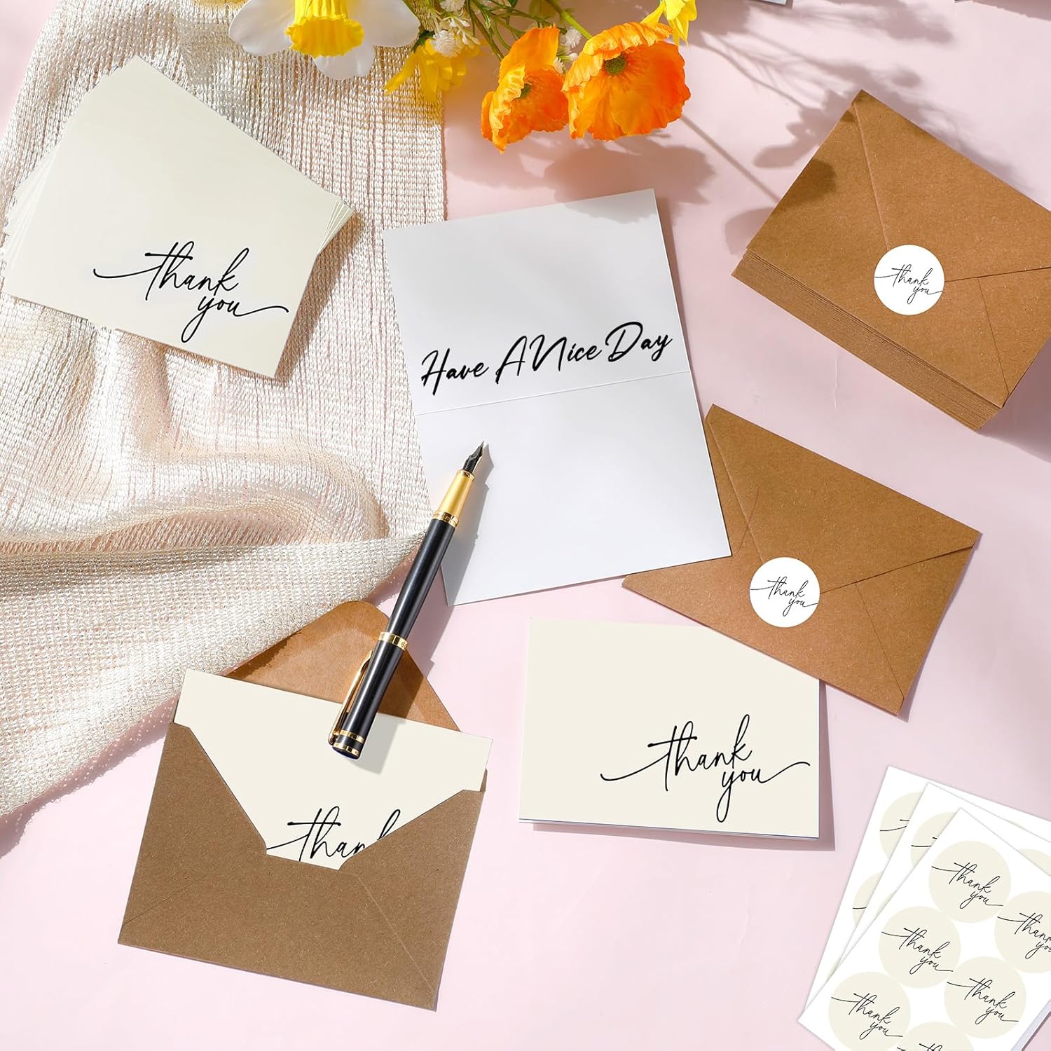 Gueevin 200 Pcs Thank You Cards with Kraft Envelopes and Stickers Bulk, 3.5 x 5 Inch Classy Blank Thank You Notes for Wedding, Business, Graduation, Baby Shower, Bridal Shower, Funeral(Cream) - Image 5