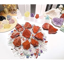 QINJIEJIE Red Jasper Raw Crystals Natural Rough Stones Bulk Large 0.8-1.2 Rocks Reiki Gemstones Fountain Rocks for Tumbling Cabbing Polishing Wire Wrapping Wicca Decoration 0.45 lbs