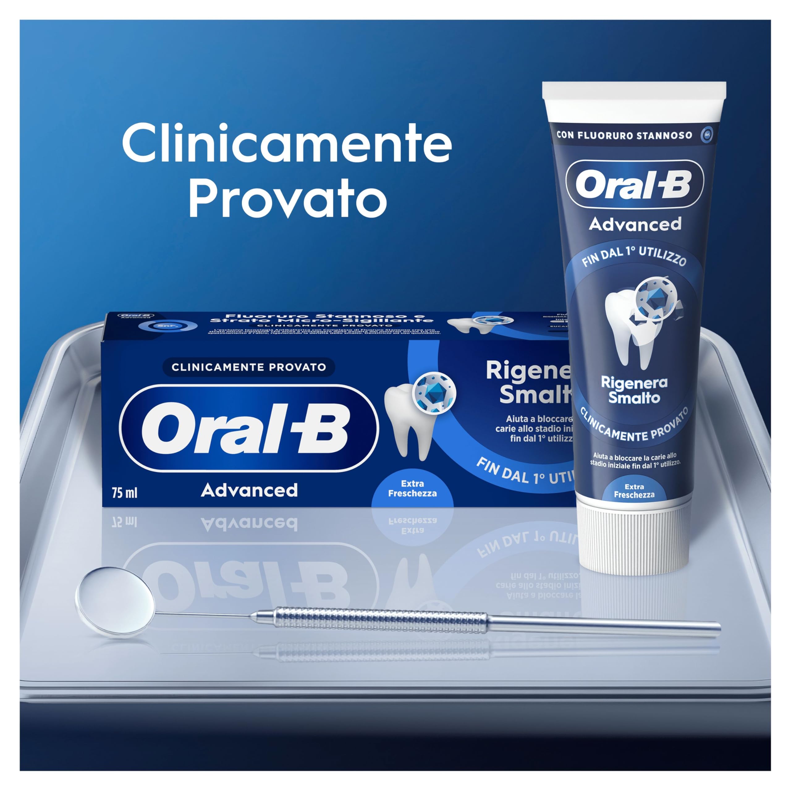 Oral-B Dentifricio Advanced Rigenera Smalto 3x75ml, Dentifricio, Clinicamente Provato, Pulizia Denti Efficace, Alito Fresco, Extra Freschezza Sapore Eucalipto