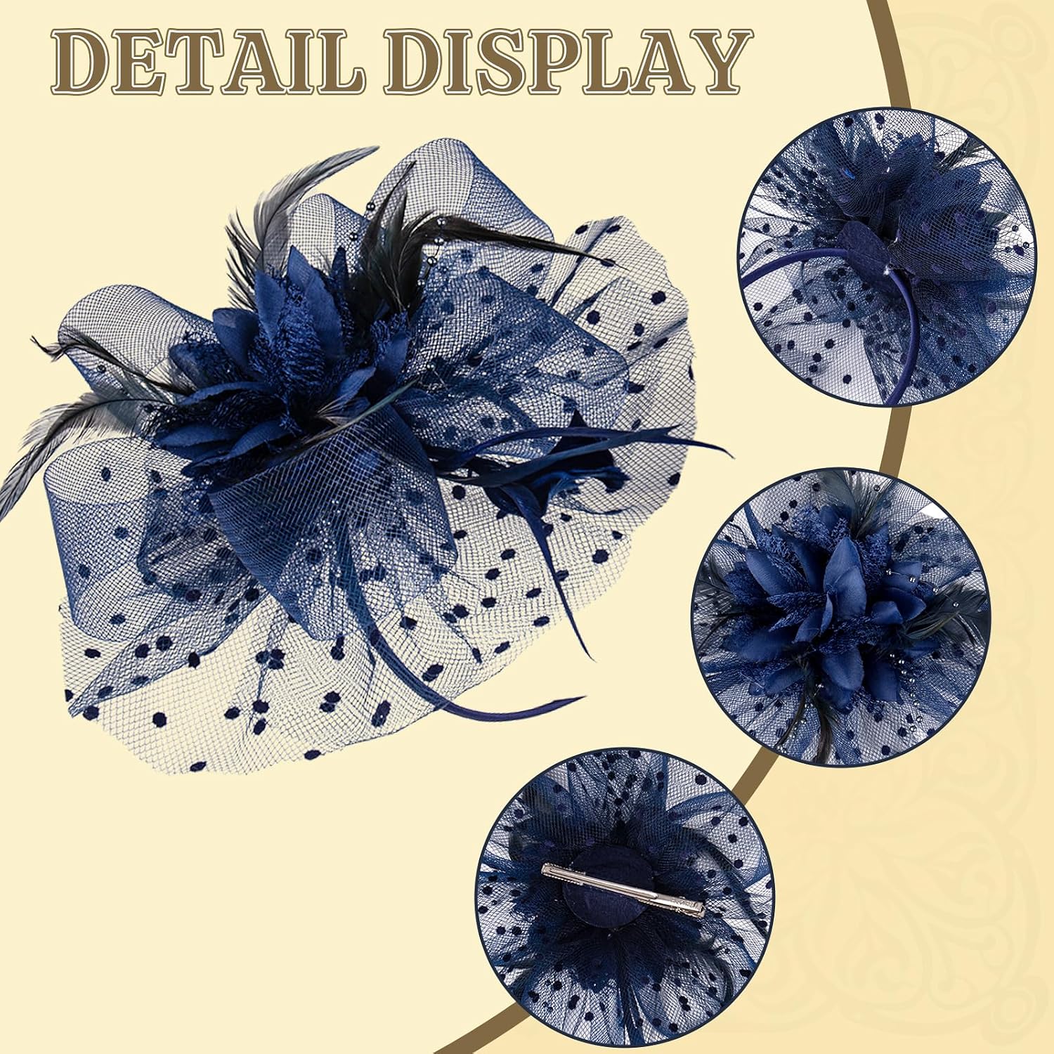 Women Fascinators Flower Mesh Kentucky Church Derby Hat with Headband and Clip for Lady Tea Party Wedding