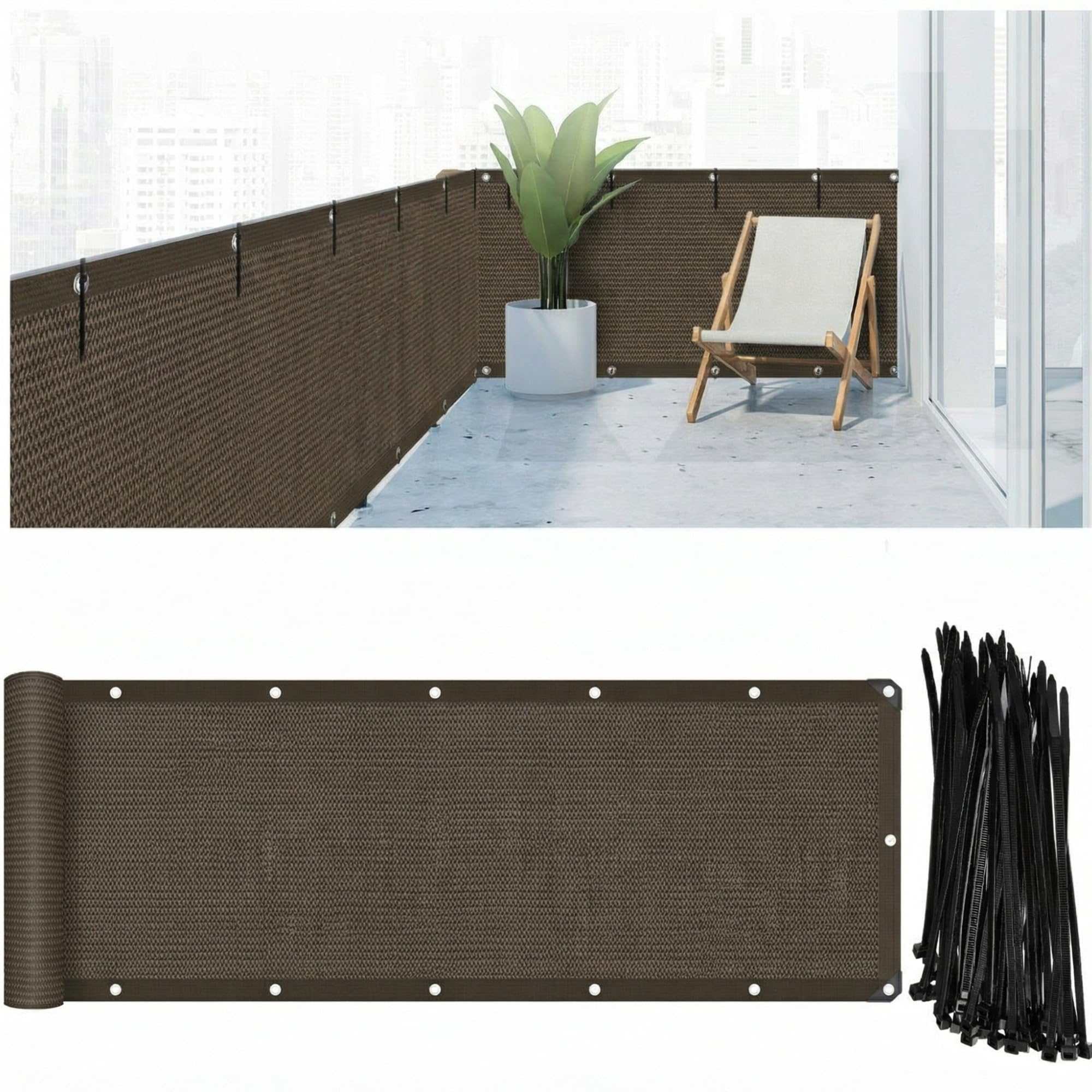 CroBlissful 3' x 30' Balcony Screen Privacy Fence Cover HDPE UV Resistant Privacy Screen Outdoor Balcony Shield Decor Mesh Fence Panel Cover for Deck Patio Backyard Pool Porch Outside(Brown)-image-39