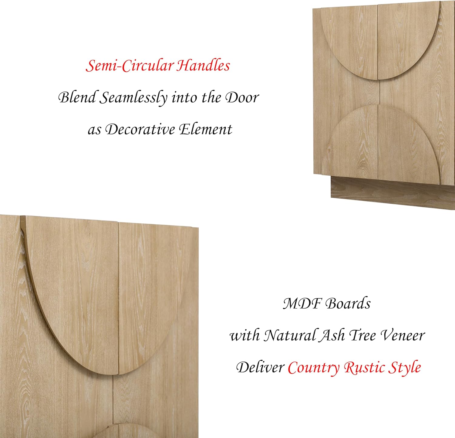 Farmhouse Buffet Sideboard Table Rustic Storage Cabinet with 4 Semi-Circle Doors Adjustable Shelves for Kitchen Dining Living Room Entryway 56 Inch Natural