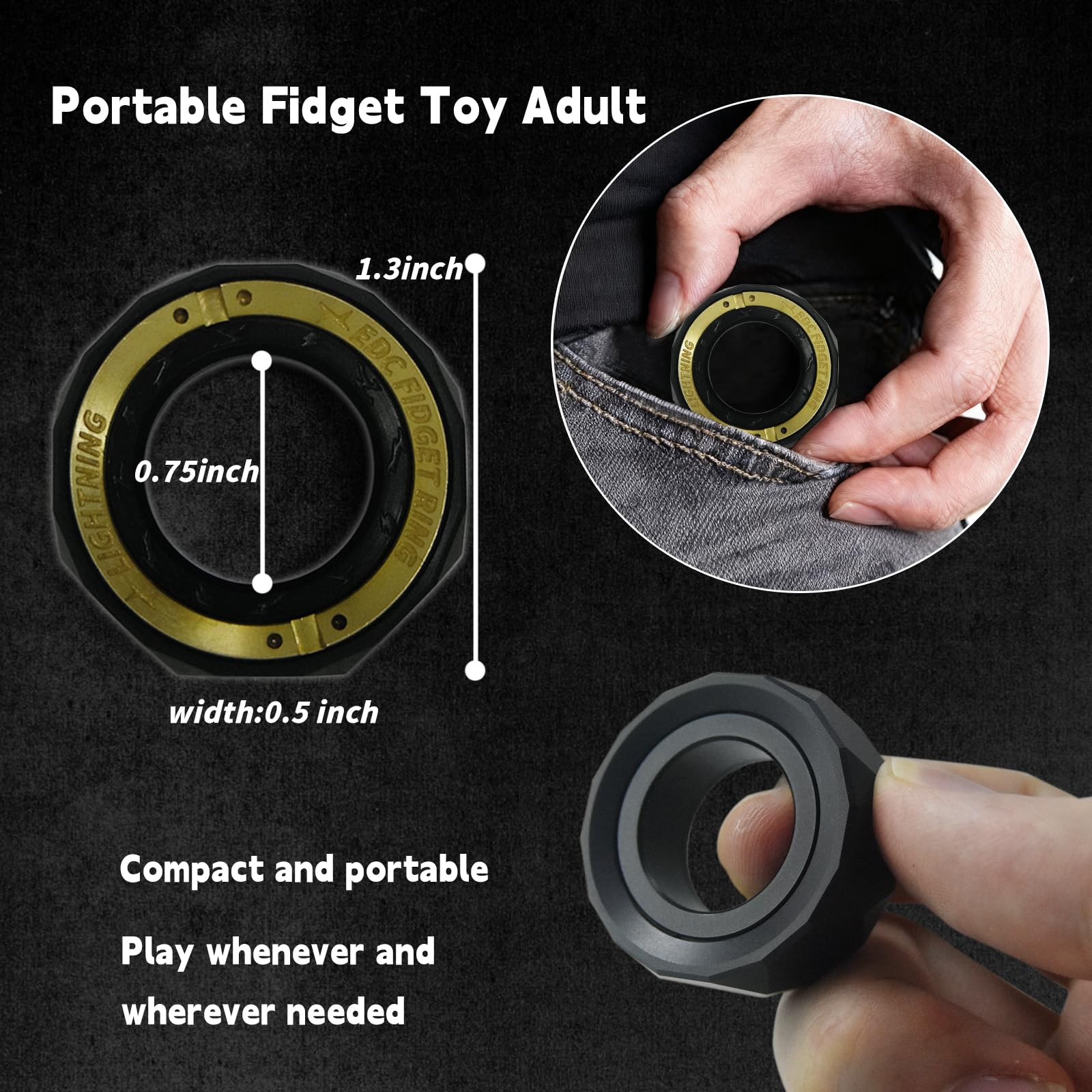 Fidget Toys Adults, Dual Mode Silent Fidget Spinner & Fidget Ring - Image 3