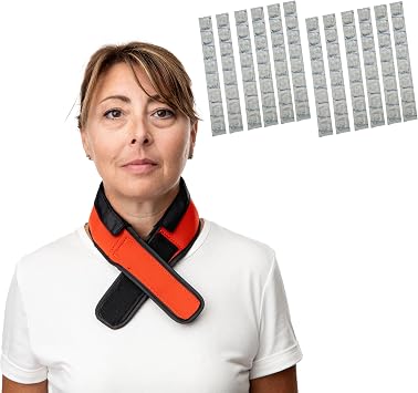 Cooling Collar - Neck Cooling Ice Wrap for People, Orange and FlexiFreeze Cooling Collar Refill Ice Strips, 12 Pack