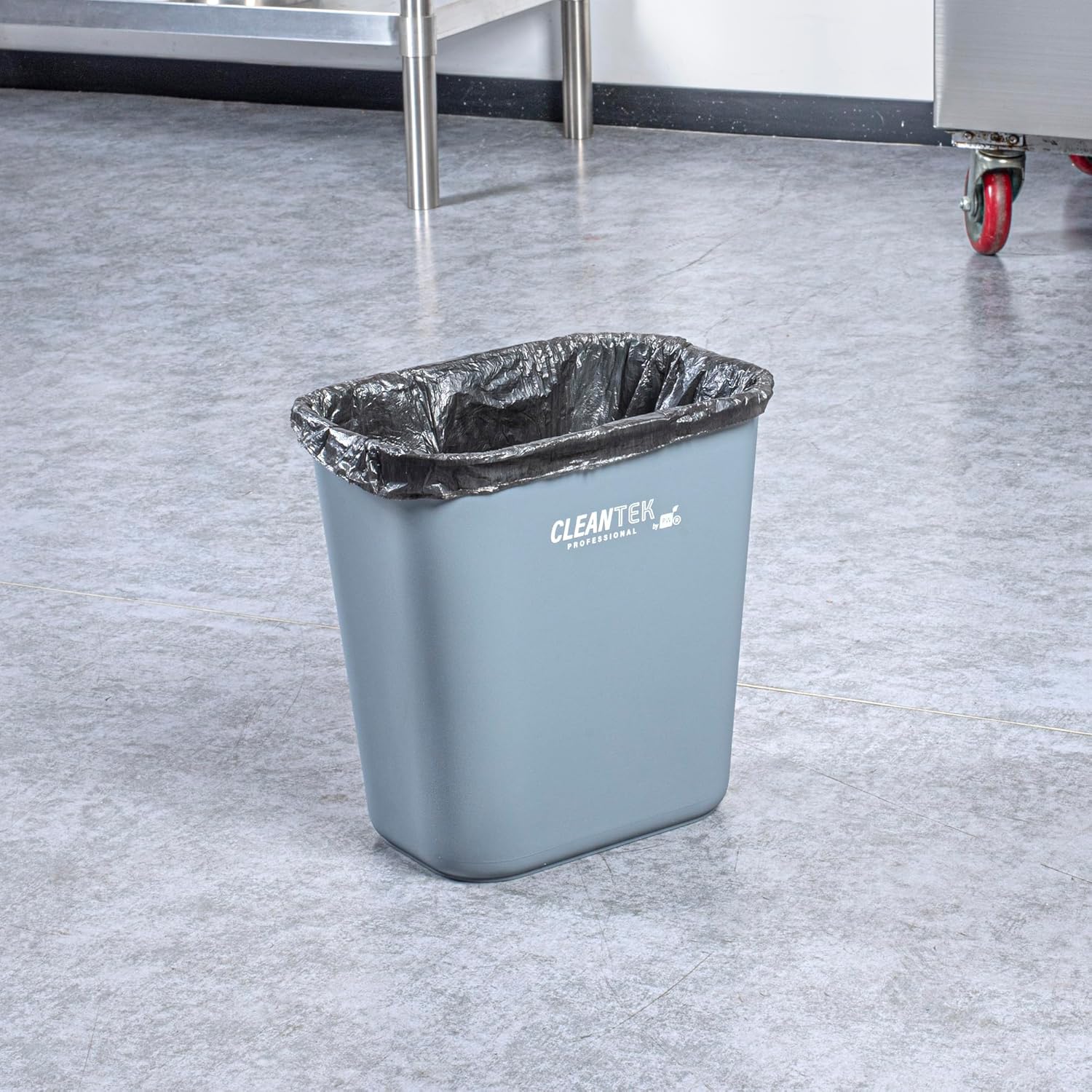 Restaurantware Rectangular Trash Can 1 Count Gray Plastic 13 Quart Wastebasket, Office Bin Space-Saving Heavy-Duty Gray Waste Bin for Indoor Office Kitchen, or Restroom Use