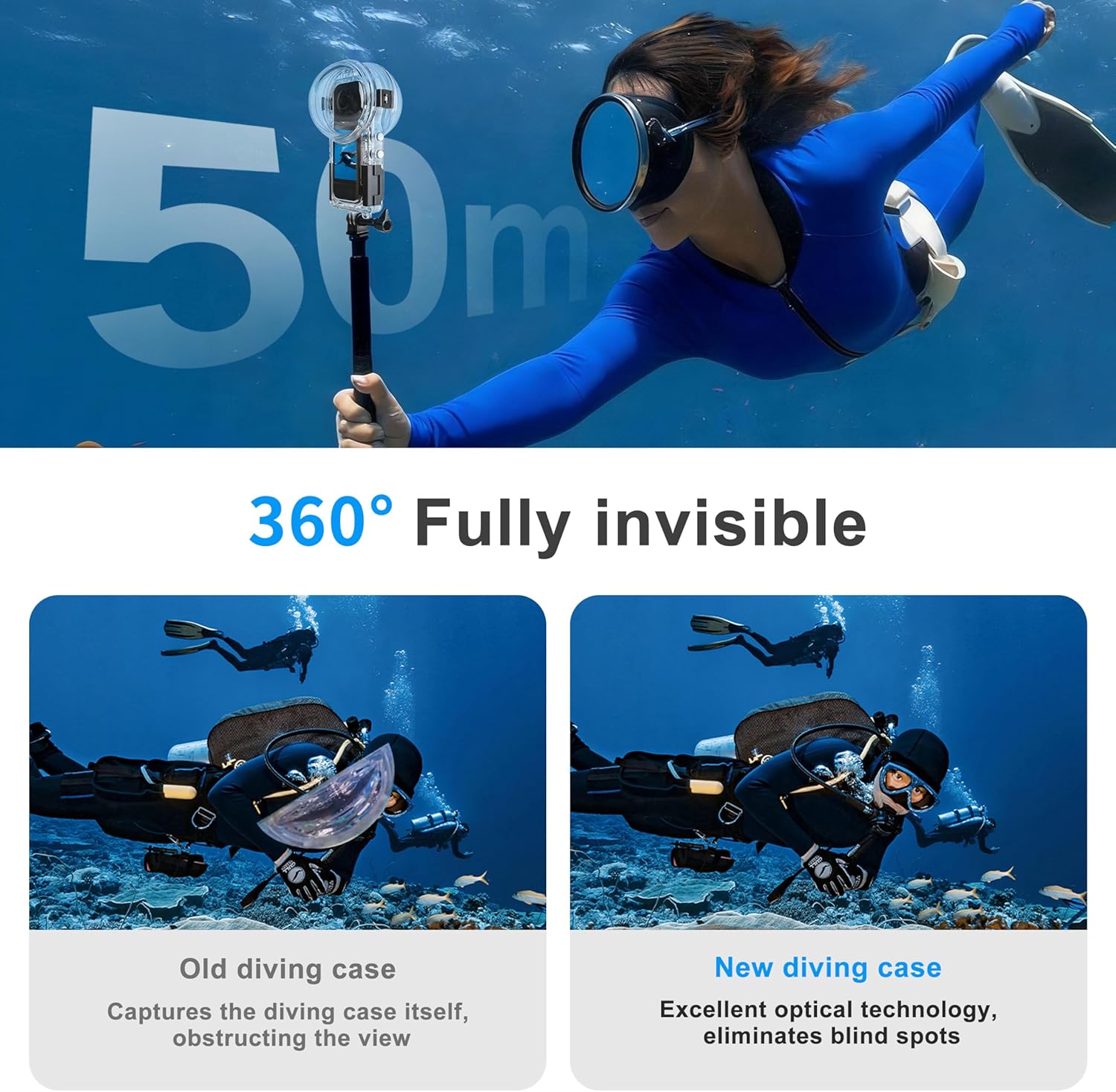 OKFUN Invisible Diving Case for Insta 360 X5 Waterproof Case Housing Shell 50M/164FT Underwater for x5 Protective Cover X5 Accessories for Diving Surfing Swimming Skiing