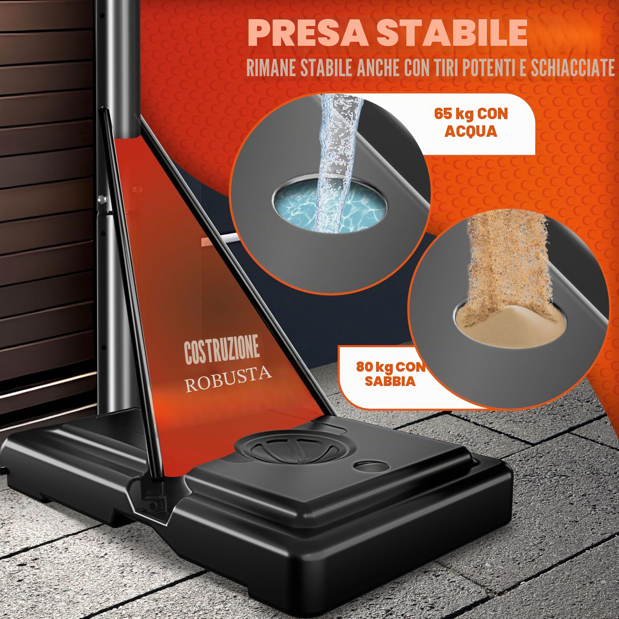 KESSER® Canestro di basket Premium con supporto e rotelle incl. pallone da basket + pompa; altezza canestro regolabile da 230 a 305 cm; impianto basket da esterno completo