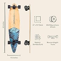 Vista 8 de Retrospec Zed Cruiser & Pintail Longboard Skateboard Complete – Bamboo & Canadian Maple Wood Cruiser con camiones Kingpin reversa