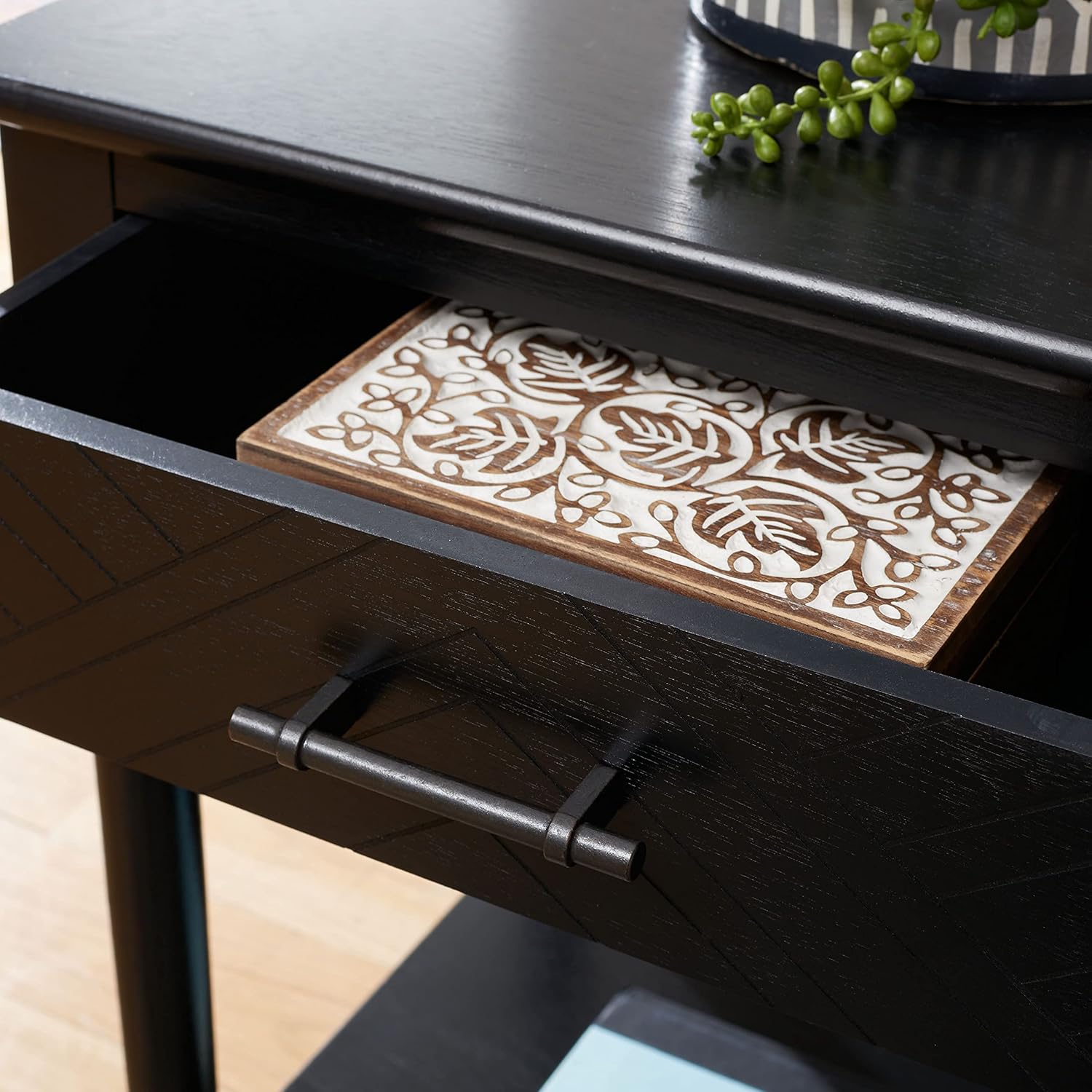SAFAVIEH Home Collection Peyton Black 1-Drawer Lower Shelf Accent Table ACC5704B