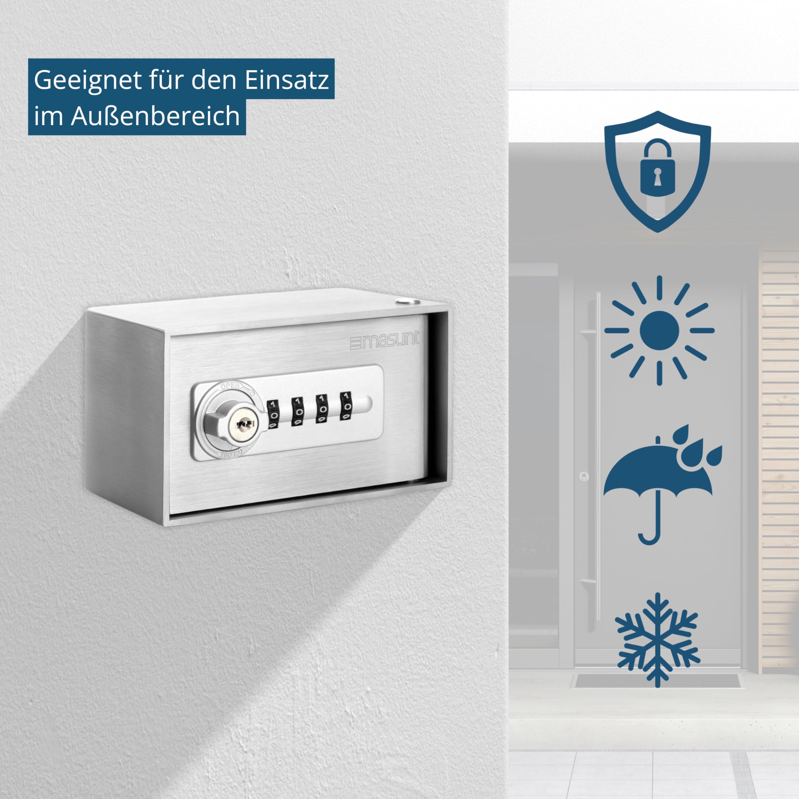 masunt Schlüsseldepot 520 M Code | Hochwertiger Schlüsselsafe mit Zahlenschloss | Aufbruch-sicher | Aus massivem V2A Edelstahl | Für Den Außenbereich geeignet | Kompakte Größe | Silber