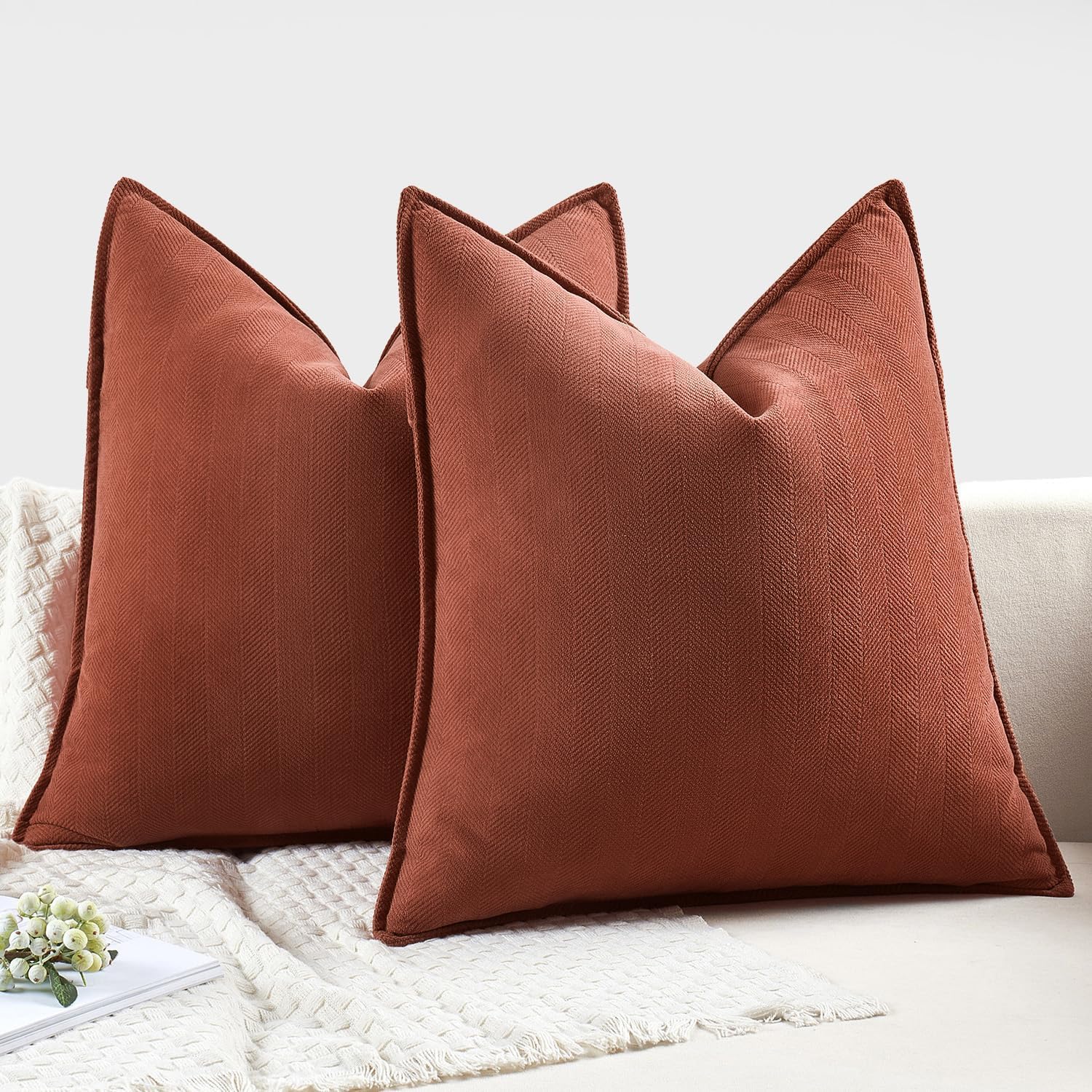 MIULEE Pack of 2 Rust Decorative Pillow Covers 20x20 Inch Soft Chenille Luxurious Couch Throw Pillows Farmhouse Cushion Covers with Elegant Design for Sofa Bedroom Living Room Home Decor - Image 6