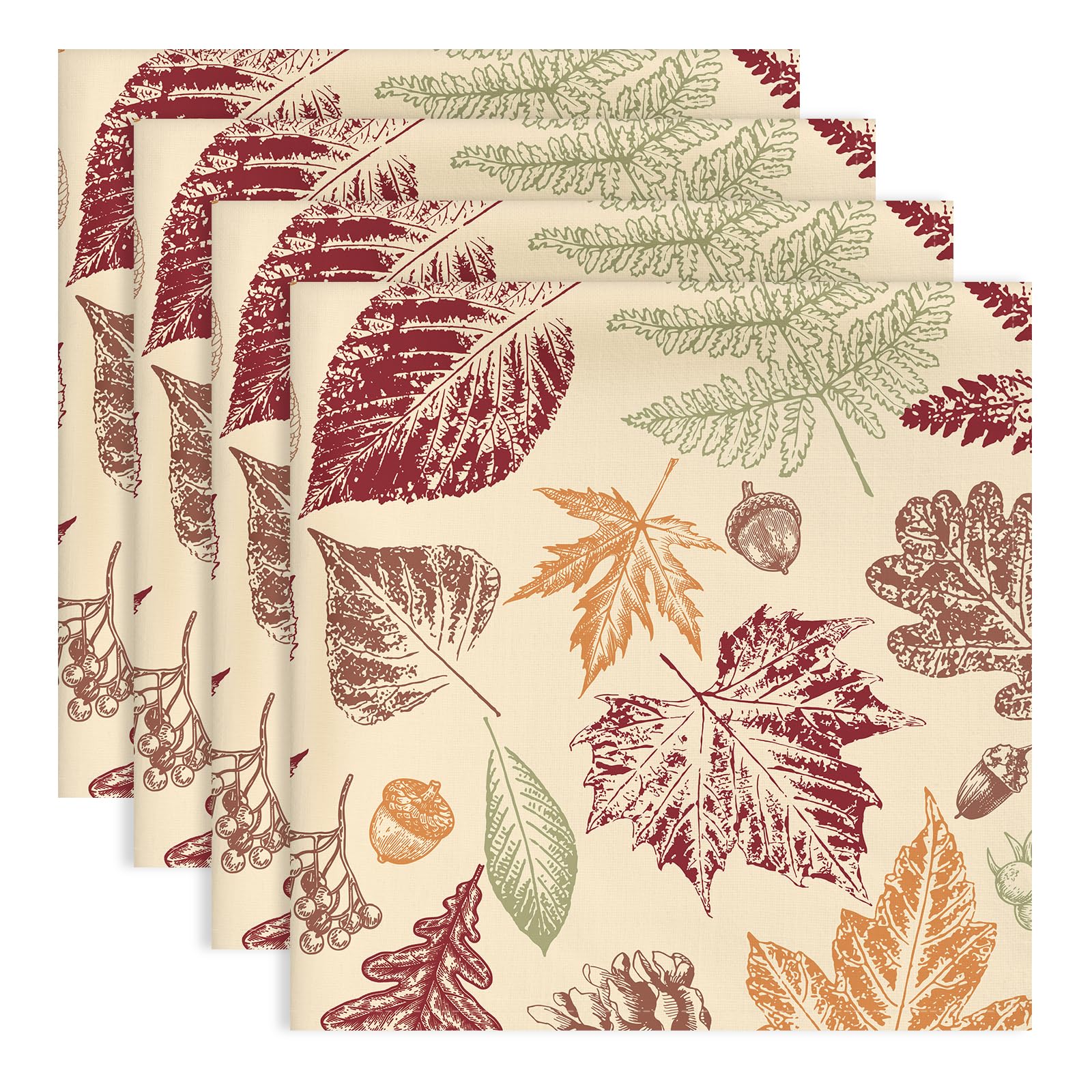 Arquiel Autumn Pumpkin Leaf Retro Cotton Cloth Napkins, 18x18 In, Set of 6