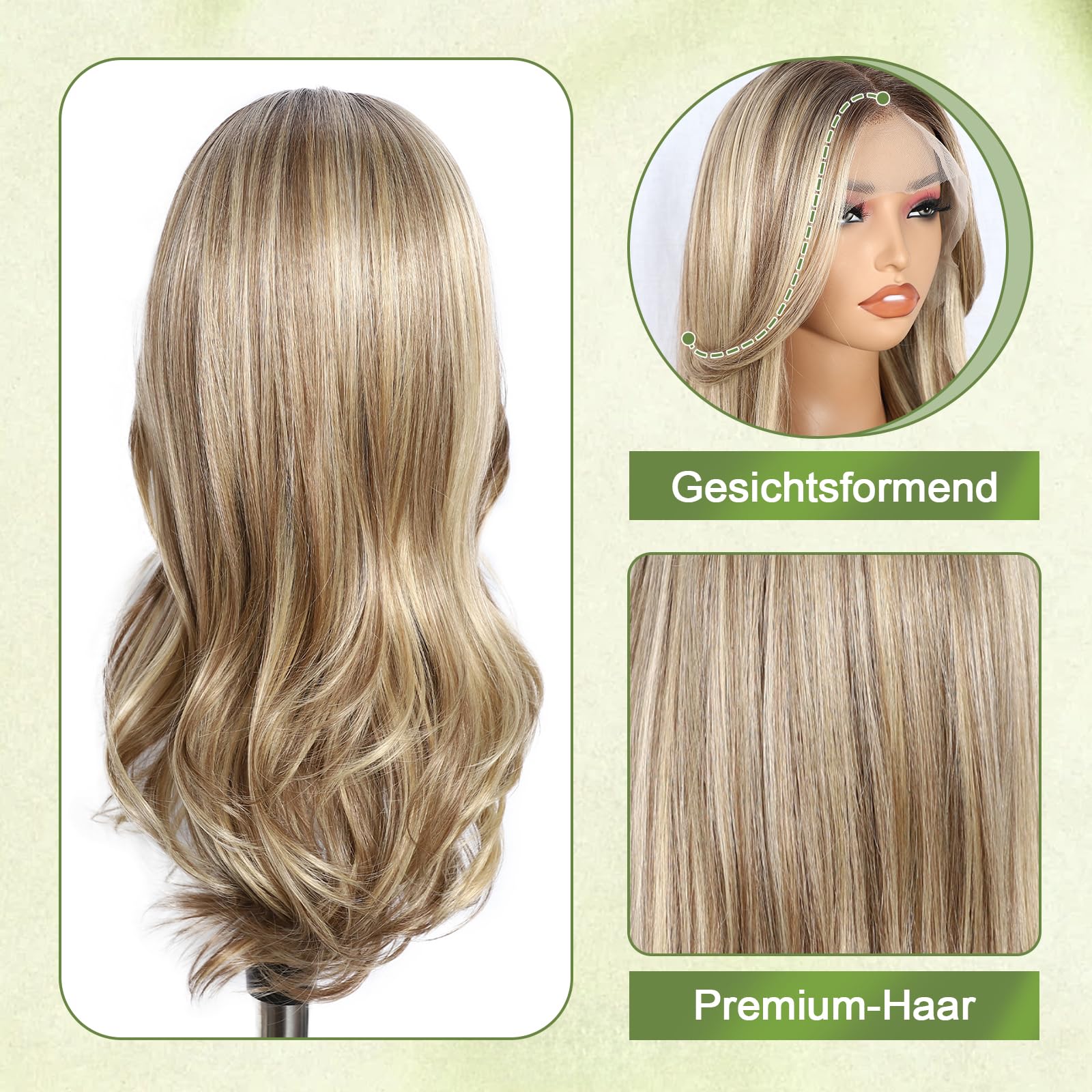 Sapphirewigs Blonde Perücke Lace Front 13x4 Synthetische Perücken Große Wellen Mix Braun Lace Front Haare Vorgezupft Tägliche Wear Party Date Weihnachten 22 inch