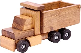 AmishToyBox.com Wooden Dump Truck Toy - Real Rolling Wheels and Dumping Bed (Large)