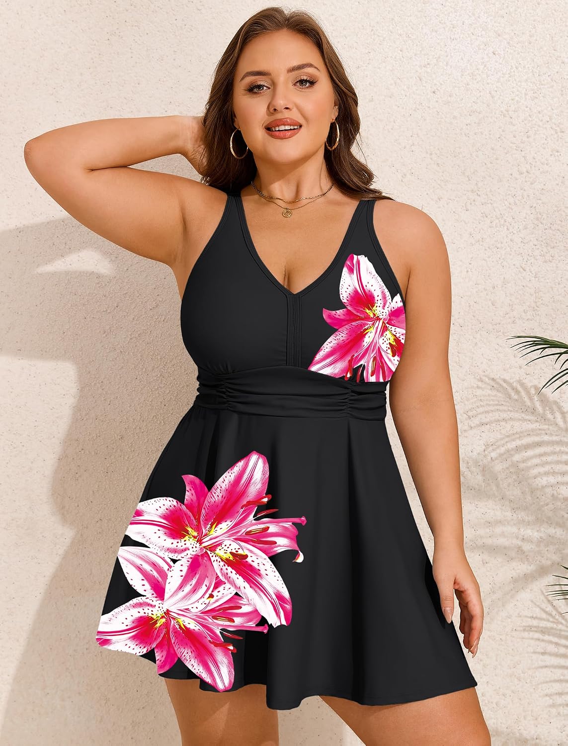 Arolina Women's Plus Size Tankini Swimsuits Two Piece Tummy Control Swim Dress Hide Belly Bathing Suits with Boyshorts