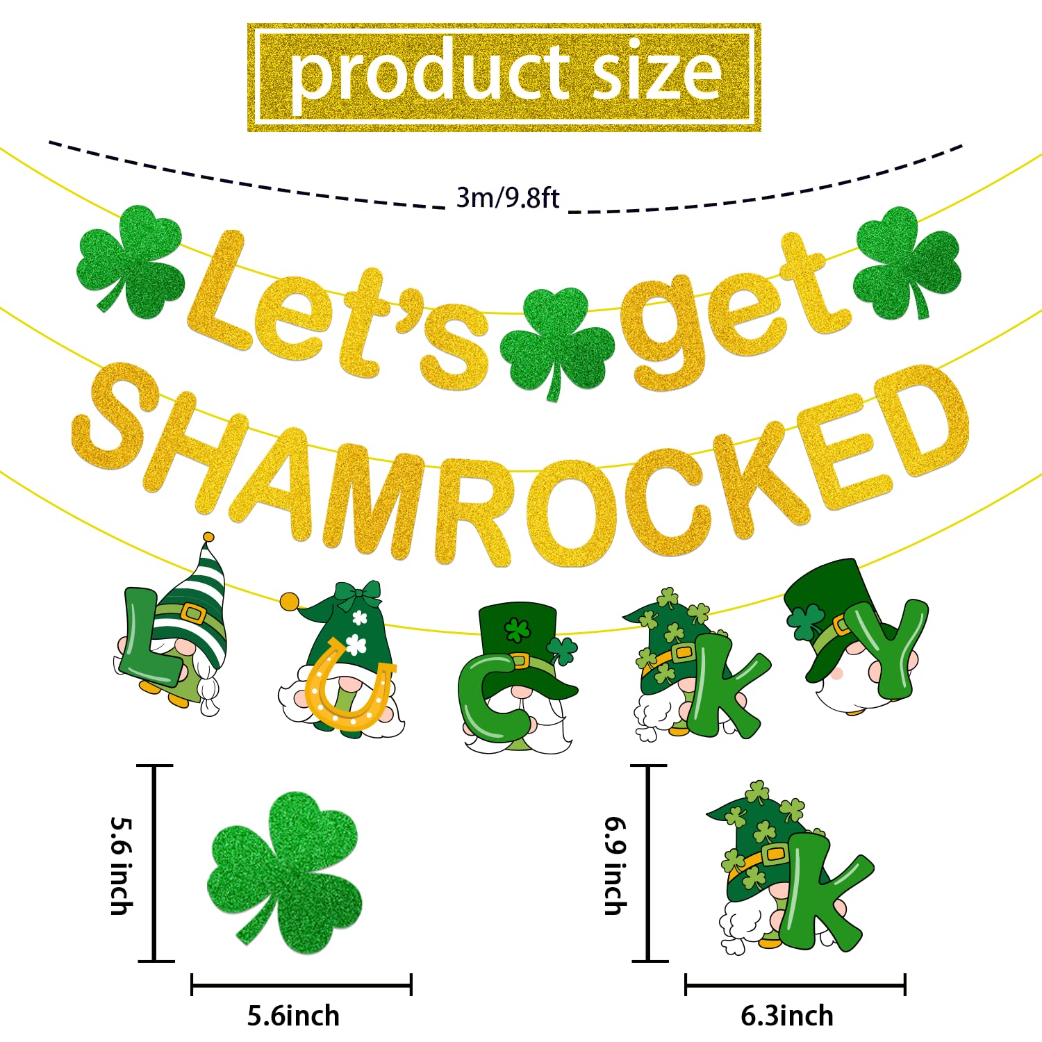 33 Foot St Patrick's Day Garland - Green Gold Shamrock Hat Tinsel Decorations