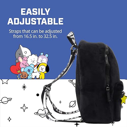 Miniatura 5 de BT21 LINE FRIENDS - Mochila de viaje de felpa, color negro, talla única, Negro -, Mochila Bt21 Line Friends, mini bolsa de viaje de felpa