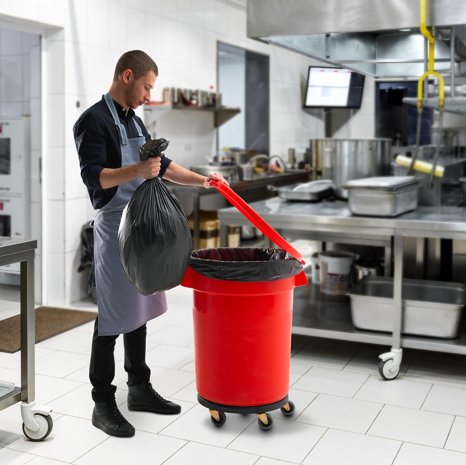 32 Gallon with Lid Round Trash Can Storage Containers Ingredient Bin Tall Trash Can Potato Bin Plastic Barrel (Red)