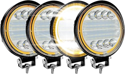 4 luces LED de trabajo de 72 W, punto redondo e inundación, barra de luz LED con función estroboscópica de flash, apta para camiones, barcos,