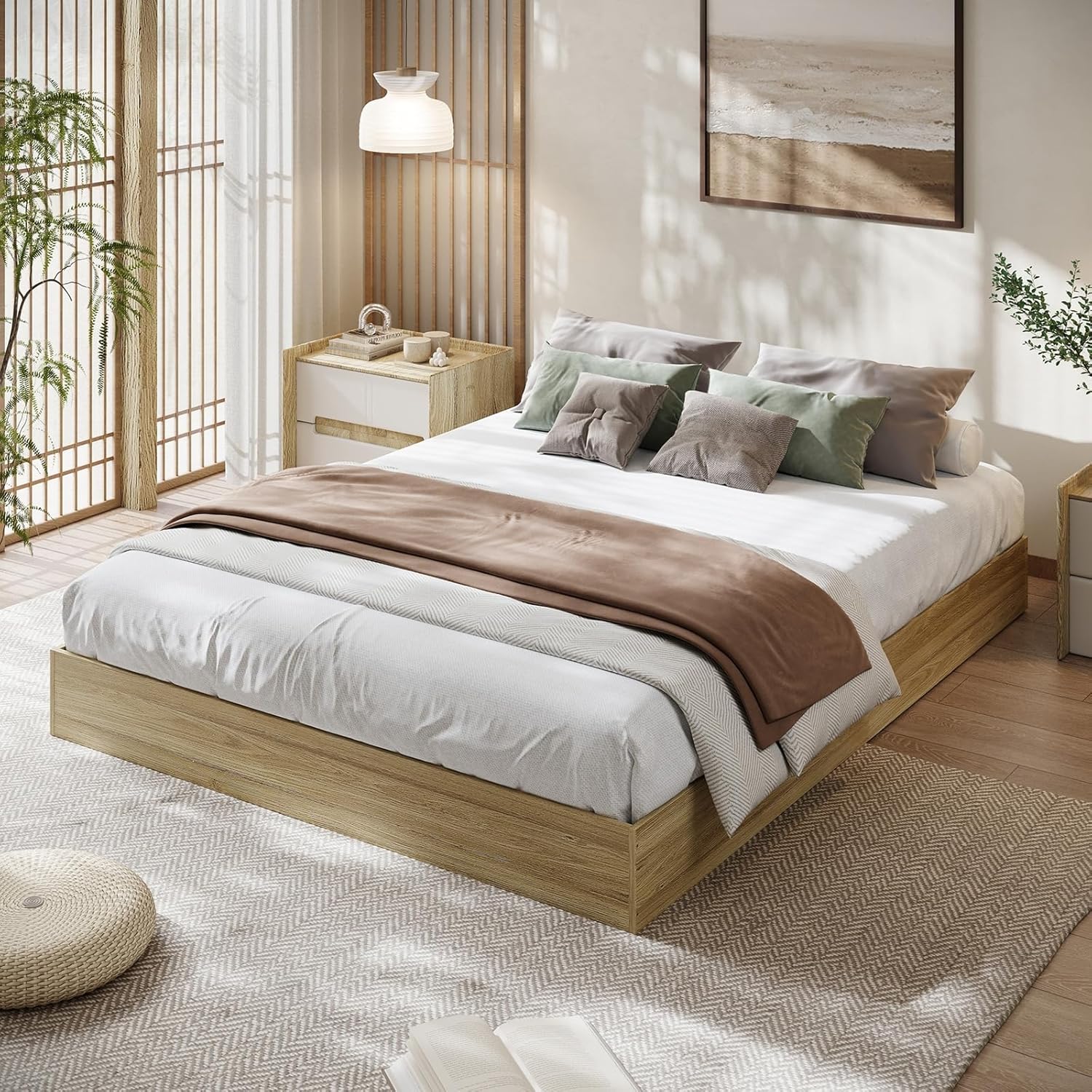Full Size Wood Platform Bed Frame,Wooden Bed Frame Without Headboard, Wood Slat Support,No Box Spring Needed, Easy Assembly