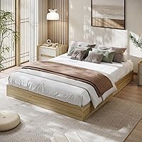 Vista 7 de GarveeHome Marco de cama de plataforma de madera de tamaño individual, marco de cama de madera sin cabecero, soporte de listones de madera,