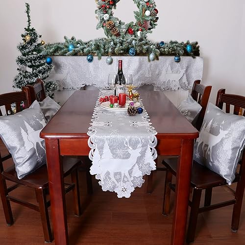 Miniatura 6 de Simhomsen Camino de mesa de reno plateado bordado para Navidad (13 x 54 pulgadas)