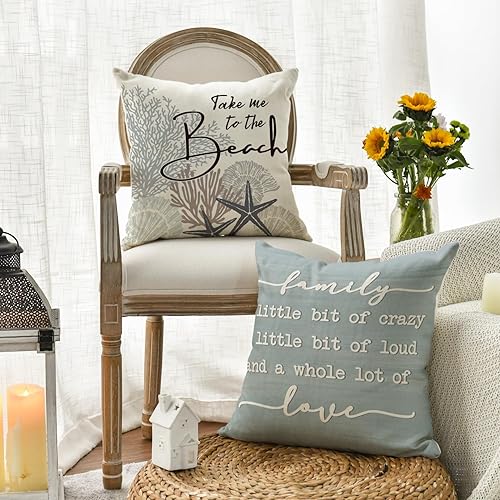 Miniatura 4 de AVOIN colorlife Summer Take Me to The Beach - Juego de 4 fundas de almohada de 18 x 18 pulgadas, diseño de estrella de mar coral con lema azul para