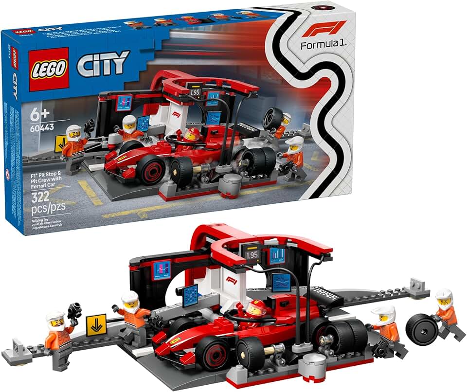 LEGO City F1 Pit Stop & Pit Crew with Ferrari Car Toy - Model Race Car Toy Building Playset for Kids, Boys and Girls, Ages 6+ - F1 Collectible for Fans - Gift Idea for Birthdays - 60443