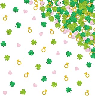 120pcs St Patrick's Day Bachelorette Confetti, Lucky in Love Confetti, Green&Pink Glitter Shamrock Lucky Irish Clover Table Scatter, Irish Wedding/Bridal Shower Party Decoration