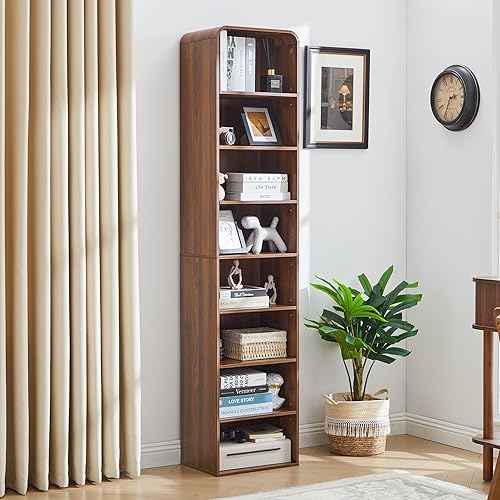 Miniatura 10 de Estantería Alta y Estrecha con Arco, Librero Delgado de Arco de 8 Niveles para Espacios Pequeños, Organizador de Almacenamiento Independiente con