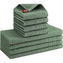 Kitinjoy 100% Cotton Kitchen Towels and Dishcloths Set, Grass Green