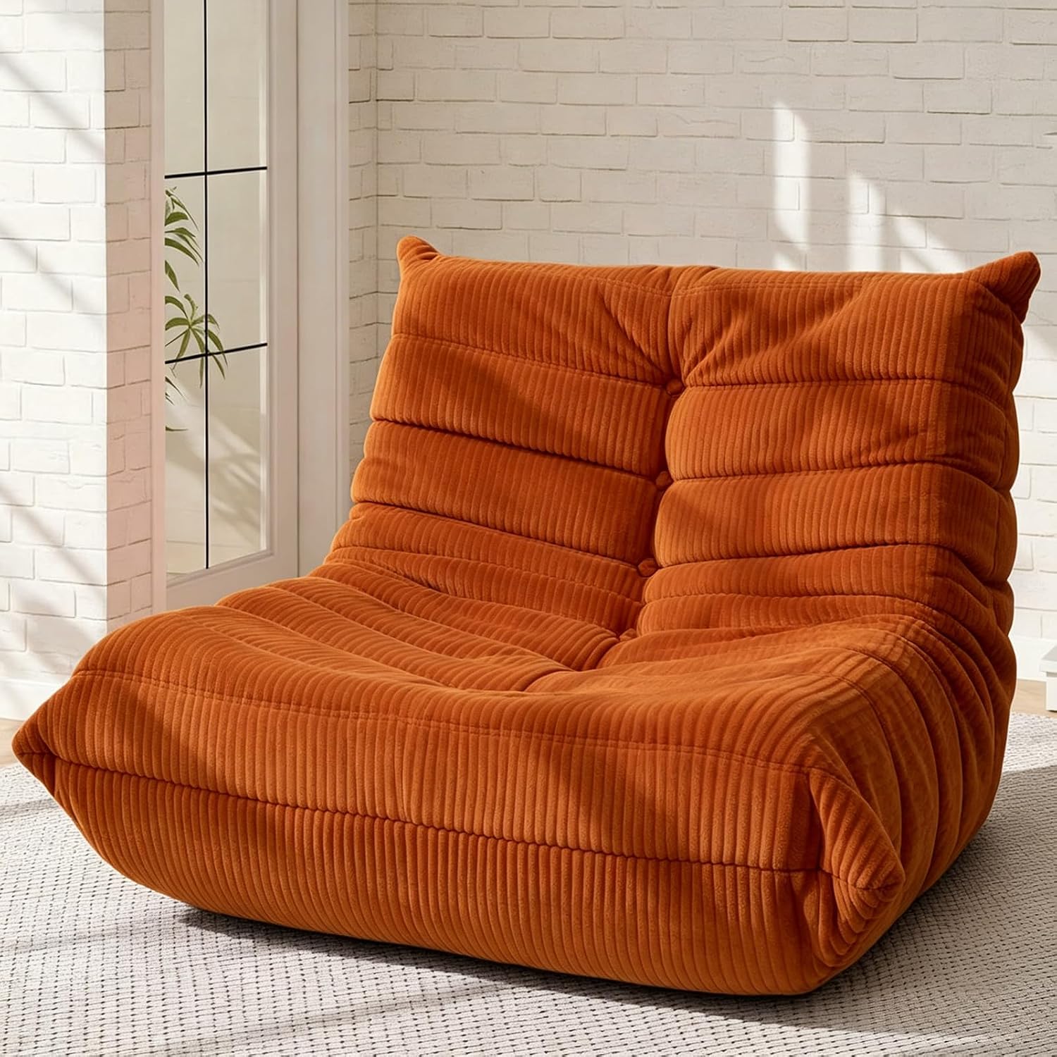 Trenda Bean Bag Chairs for Adults - Comfy High-Density Foam Fireside Chair, Adult Size, Soft Corduroy Cover Beanbag Couch, Versatile for Living Room, Bedroom, Dorm, Reading & Gaming (Orange)