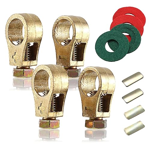 OwnMy 2 pares de clips de conexión de batería de cobre puro para terminales de batería de automóvil, clips con arandelas, conector de terminal de