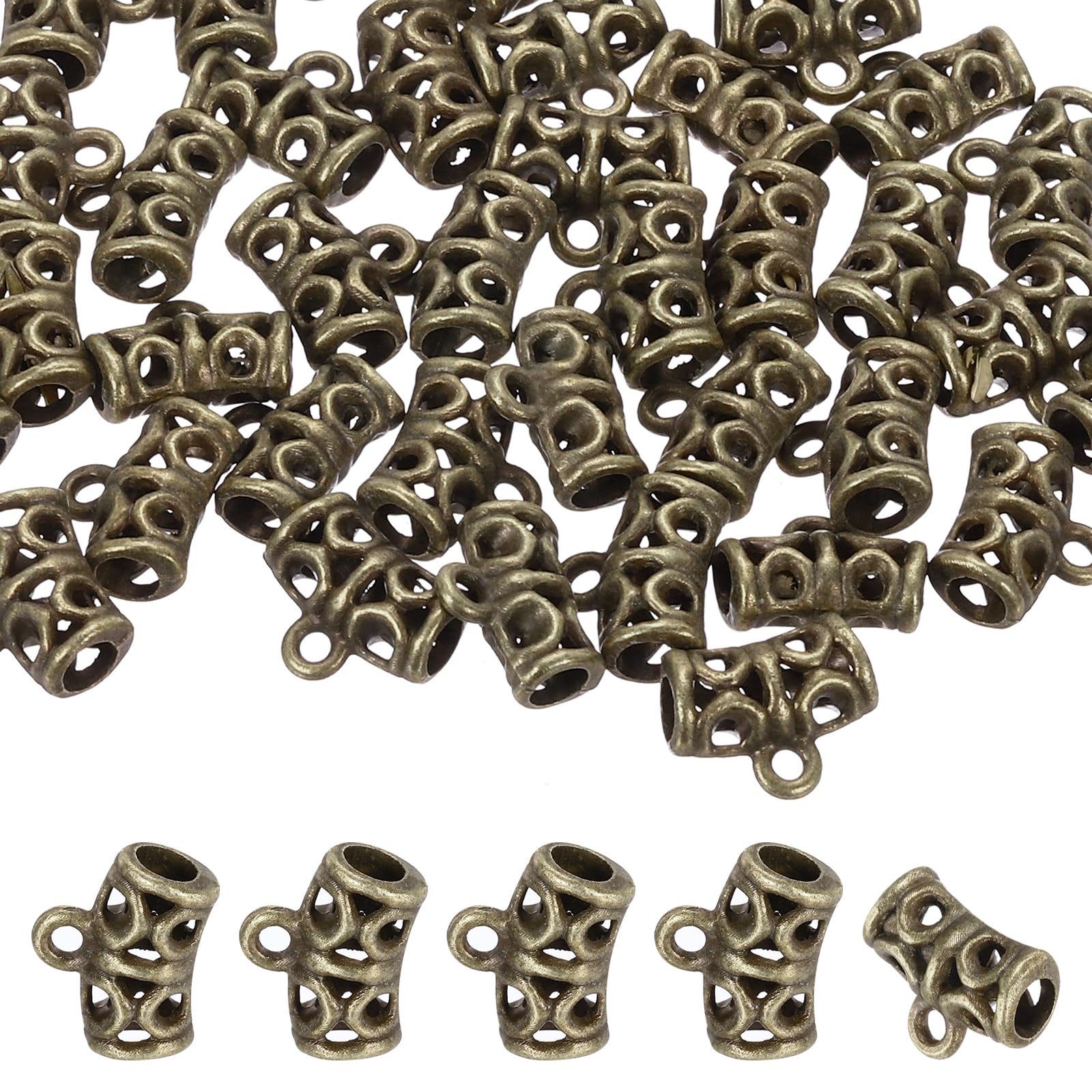 PATIKIL Spacer Bail Bead, 80 Pcs Spacer Beads Charms Holder Bracelet Tube Beads Hanger for Necklace Jewelry DIY Making Bronze