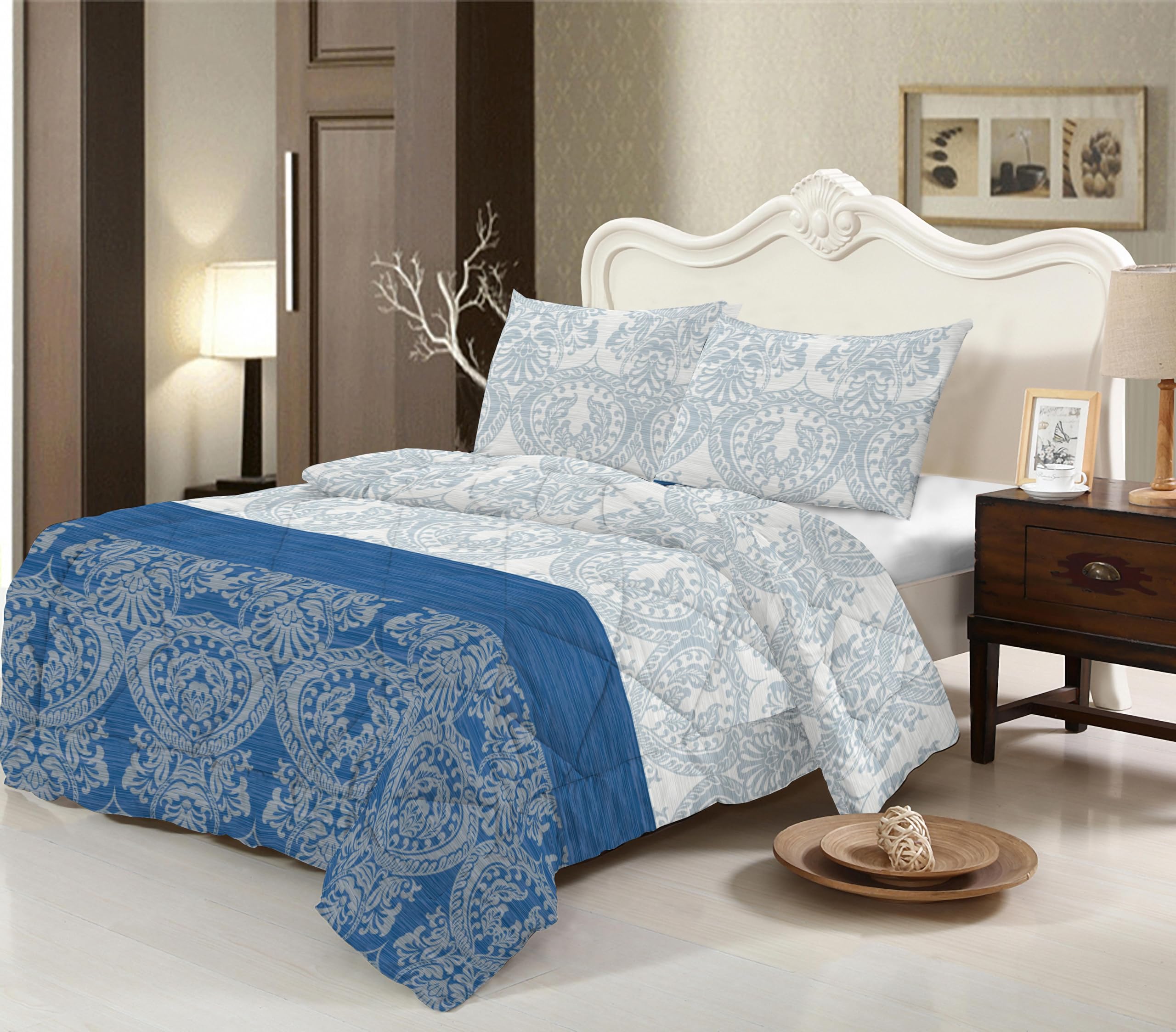 Edredón Nórdico para Cama 105 (200x260 cm) - Relleno de Fibra 250gr/m2, Diseño Estampado Reversible, Suave, Transpirable, Hipoalergénico, Ligero y Cálido para Invierno y Entretiempo (Portland)