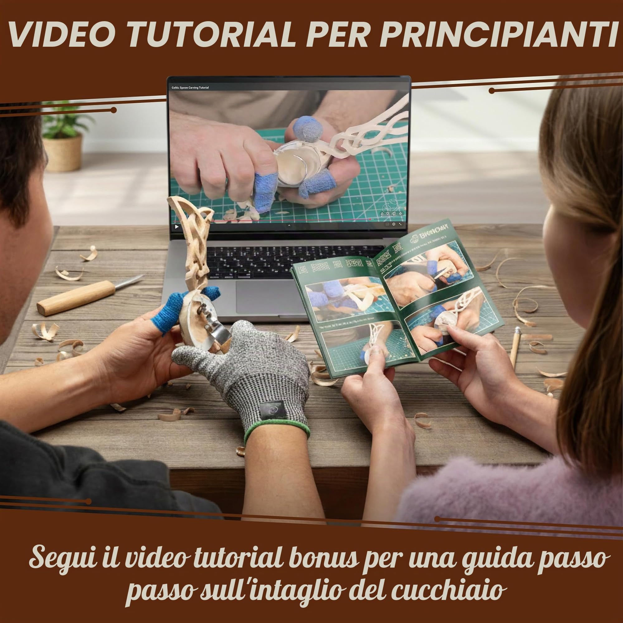 BeaverCraft Kit per Intaglio Cucchiai in Legno per Principianti DIY04 – Set di Scultura con Strumenti per Cucchiai, Coltello Sloyd e Coltello a Gancio – Sagoma in Tiglio – Hobby del Legno